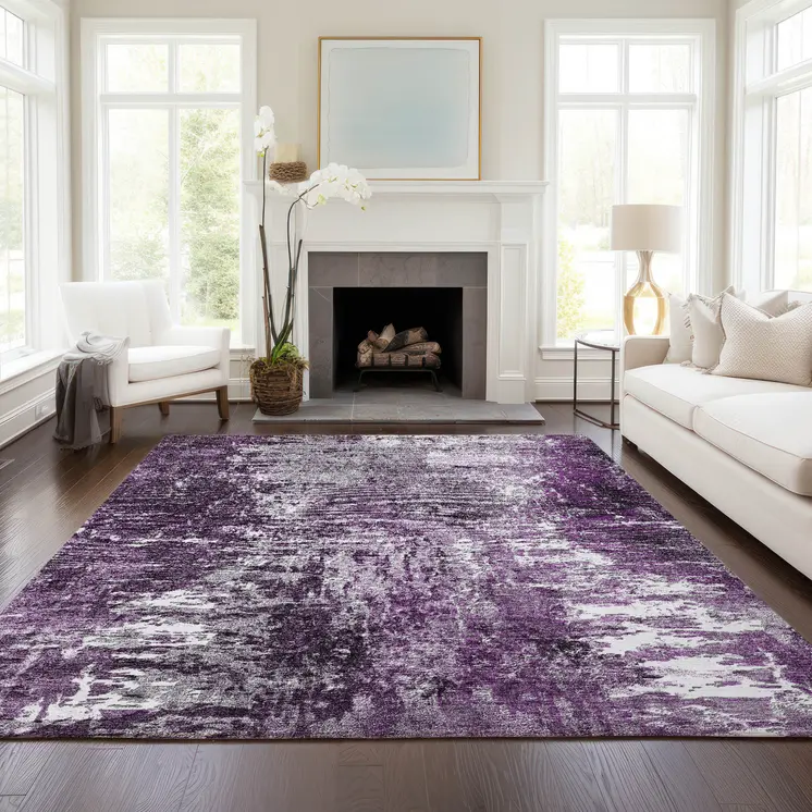 9' X 12' Eggplant Purple And Lavender Abstract Washable Indoor Outdoor Area Rug