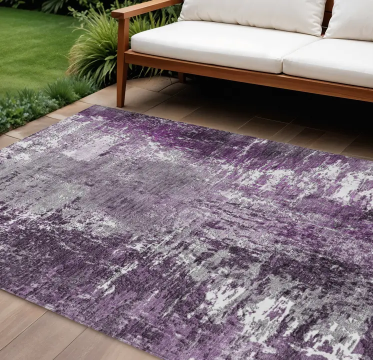 10' X 14' Eggplant Purple And Lavender Abstract Washable Indoor Outdoor Area Rug