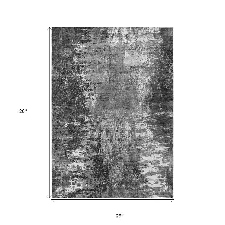 8' X 10' Gray Charcoal And Silver Abstract Washable Indoor Outdoor Area Rug