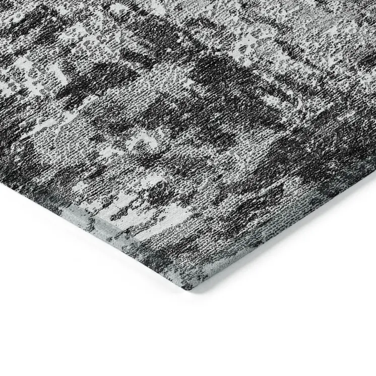 8' X 10' Gray Charcoal And Silver Abstract Washable Indoor Outdoor Area Rug