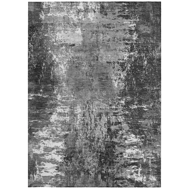 10' X 14' Gray Charcoal And Silver Abstract Washable Indoor Outdoor Area Rug