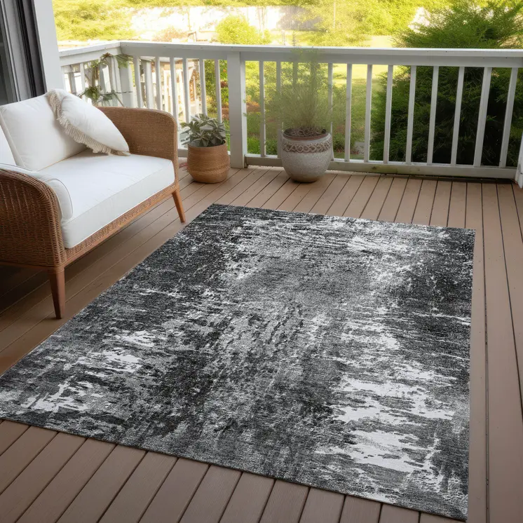 10' X 14' Gray Charcoal And Silver Abstract Washable Indoor Outdoor Area Rug