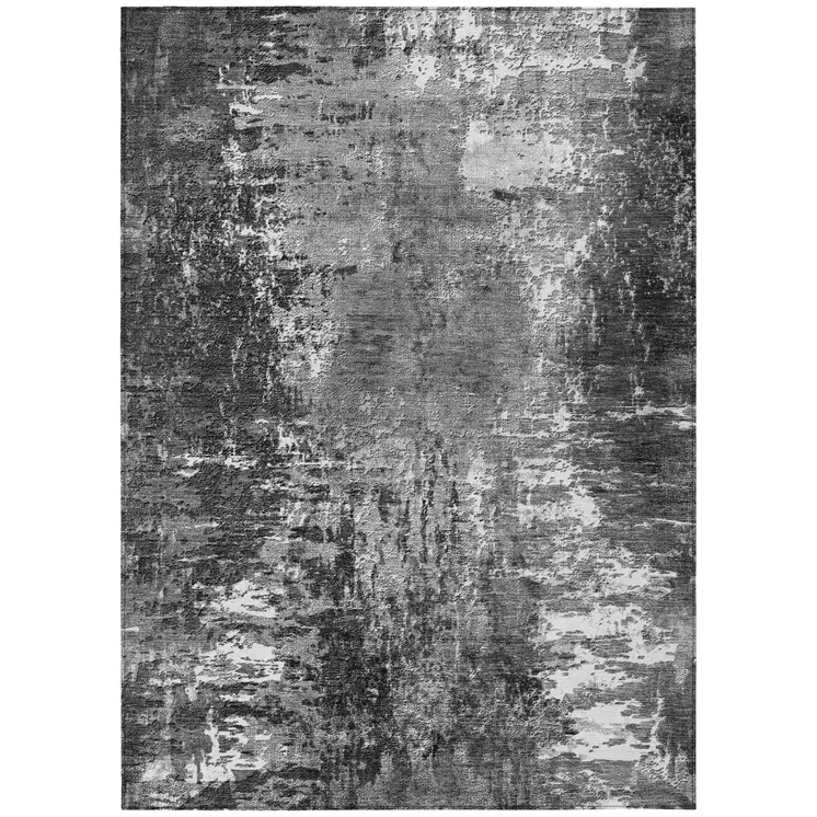 10' X 14' Gray Charcoal And Silver Abstract Washable Indoor Outdoor Area Rug