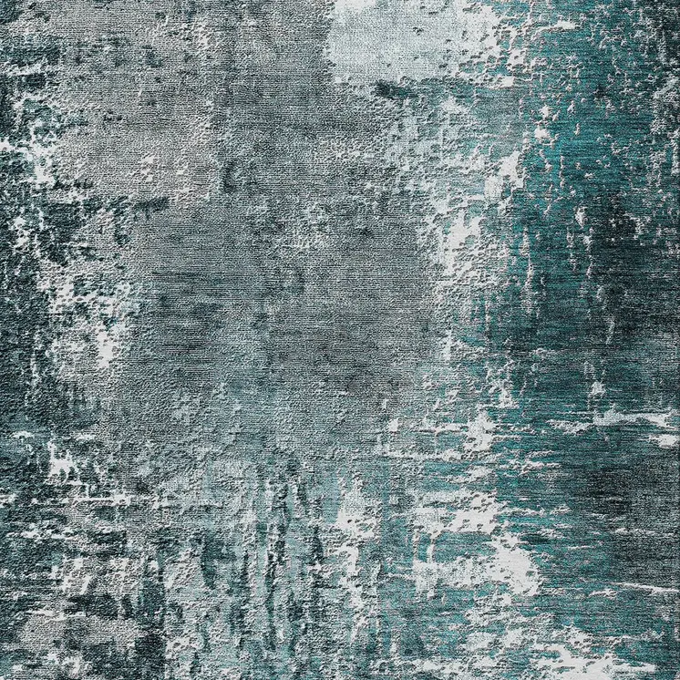 5' X 8' Teal Blue Gray And Charcoal Abstract Washable Indoor Outdoor Area Rug