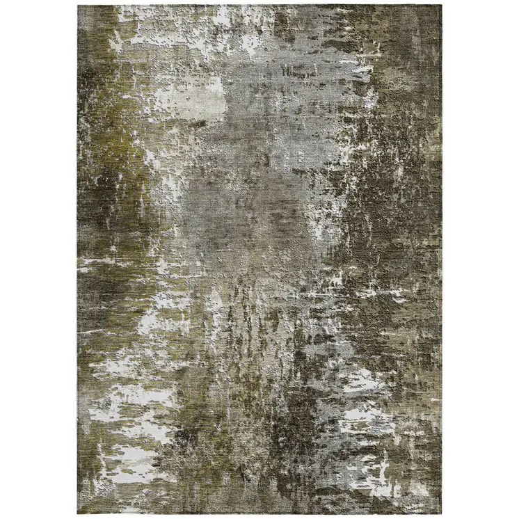 5' X 8' Taupe Brown And Gray Abstract Washable Indoor Outdoor Area Rug