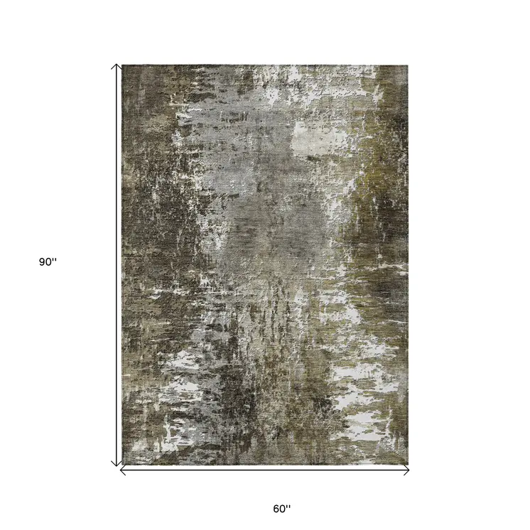 5' X 8' Taupe Brown And Gray Abstract Washable Indoor Outdoor Area Rug