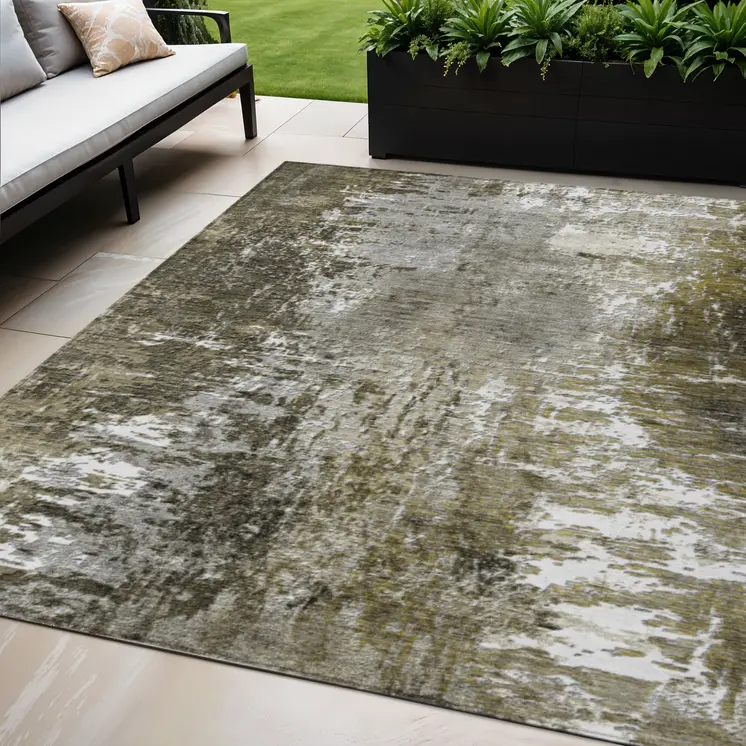 5' X 8' Taupe Brown And Gray Abstract Washable Indoor Outdoor Area Rug