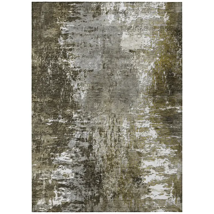 5' X 8' Taupe Brown And Gray Abstract Washable Indoor Outdoor Area Rug