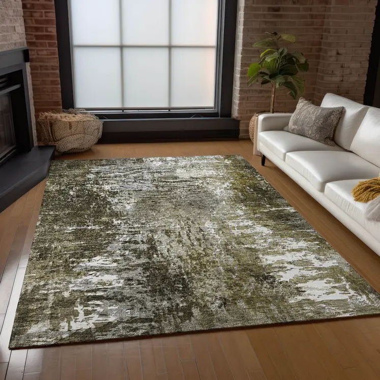 5' X 8' Taupe Brown And Gray Abstract Washable Indoor Outdoor Area Rug