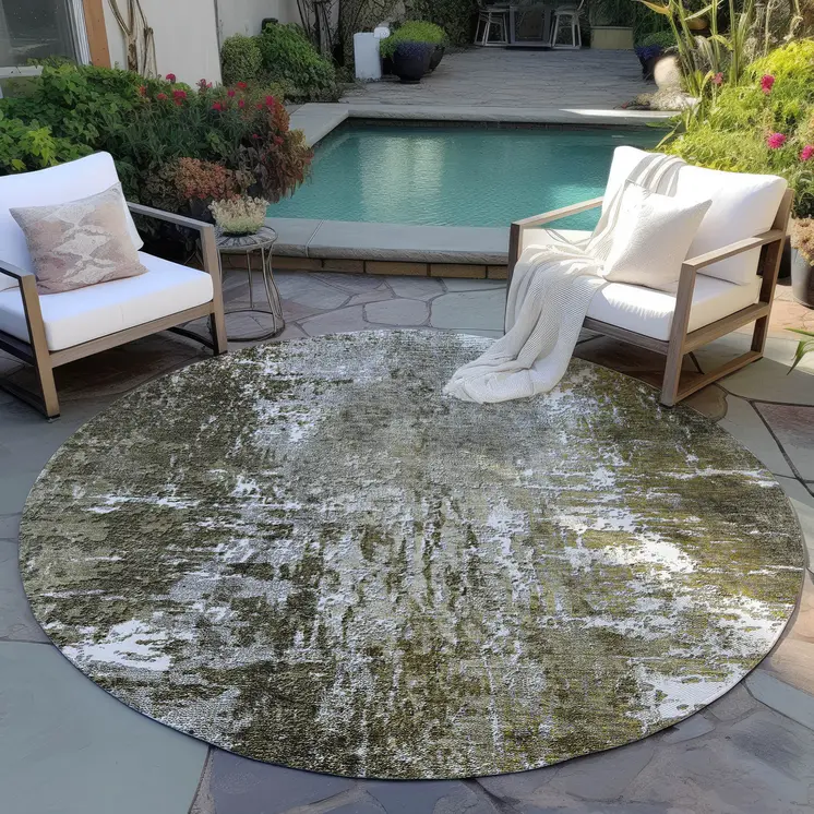 8' Taupe Brown And Gray Round Abstract Washable Indoor Outdoor Area Rug