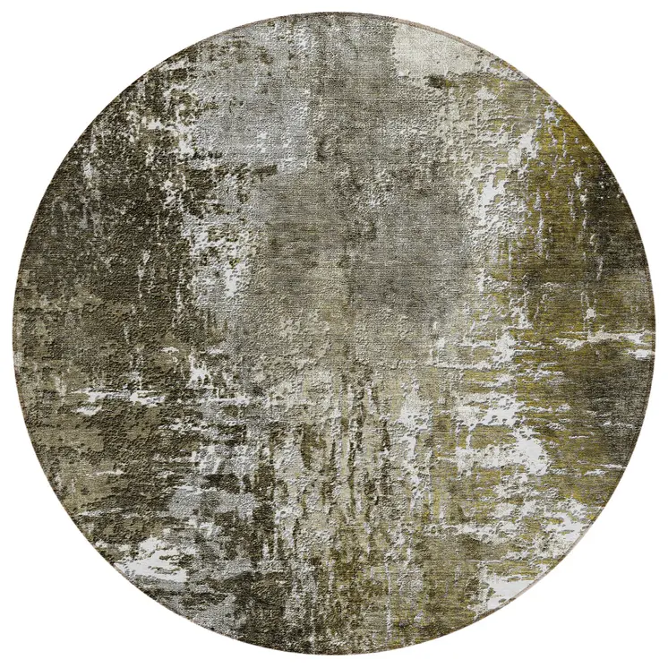 8' Taupe Brown And Gray Round Abstract Washable Indoor Outdoor Area Rug