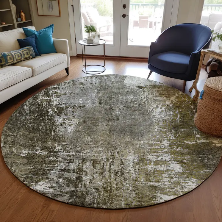 8' Taupe Brown And Gray Round Abstract Washable Indoor Outdoor Area Rug