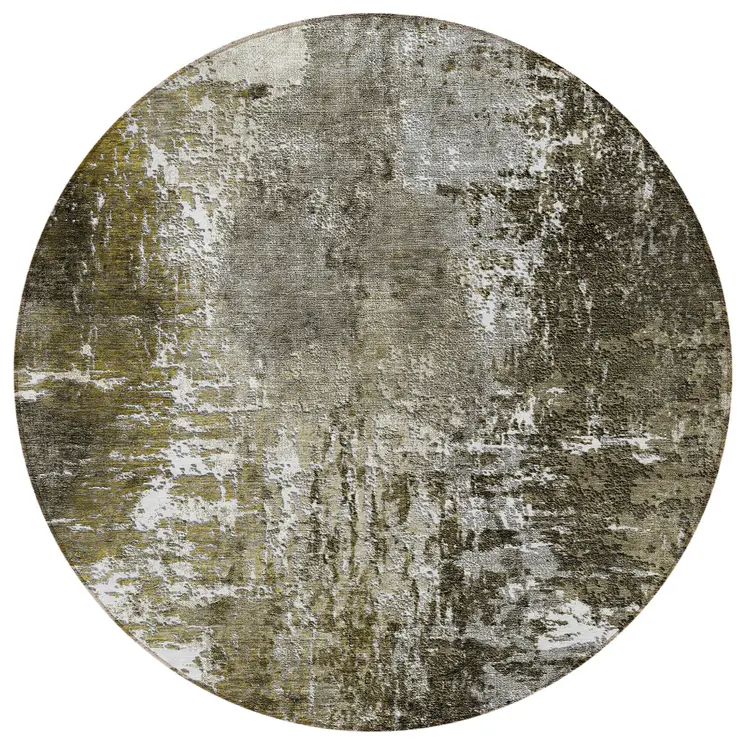 8' Taupe Brown And Gray Round Abstract Washable Indoor Outdoor Area Rug