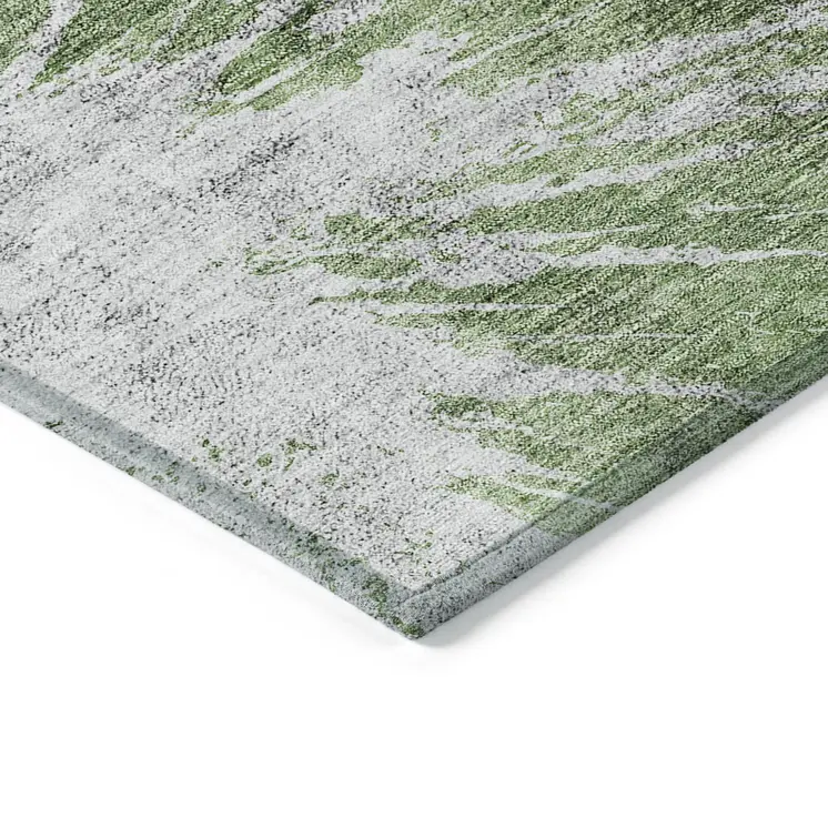 5' X 8' Green And Gray Abstract Washable Indoor Outdoor Area Rug