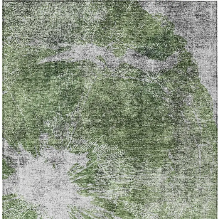 5' X 8' Green And Gray Abstract Washable Indoor Outdoor Area Rug