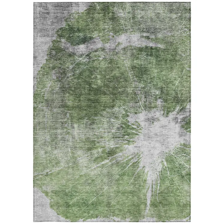 8' X 10' Green And Gray Abstract Washable Indoor Outdoor Area Rug