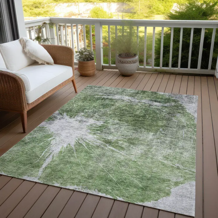 8' X 10' Green And Gray Abstract Washable Indoor Outdoor Area Rug