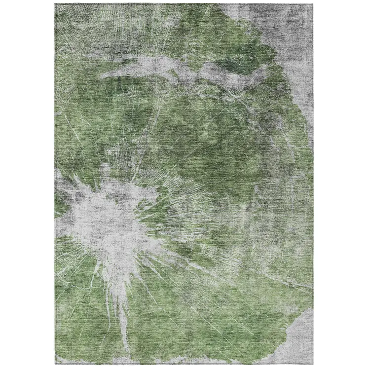 8' X 10' Green And Gray Abstract Washable Indoor Outdoor Area Rug
