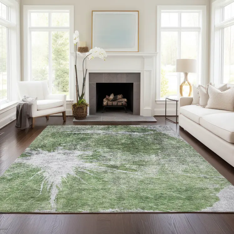 8' X 10' Green And Gray Abstract Washable Indoor Outdoor Area Rug