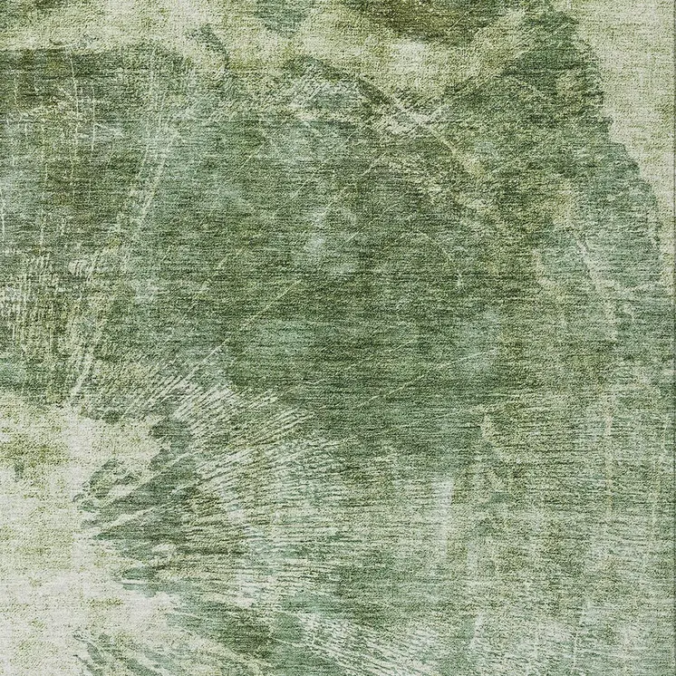 3' X 5' Fern Green And Artichoke Green Abstract Washable Indoor Outdoor Area Rug