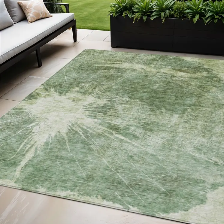 5' X 8' Fern Green And Artichoke Green Abstract Washable Indoor Outdoor Area Rug