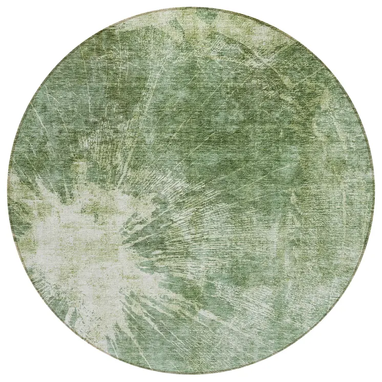 8' Fern Green And Artichoke Green Round Abstract Washable Indoor Outdoor Area Rug