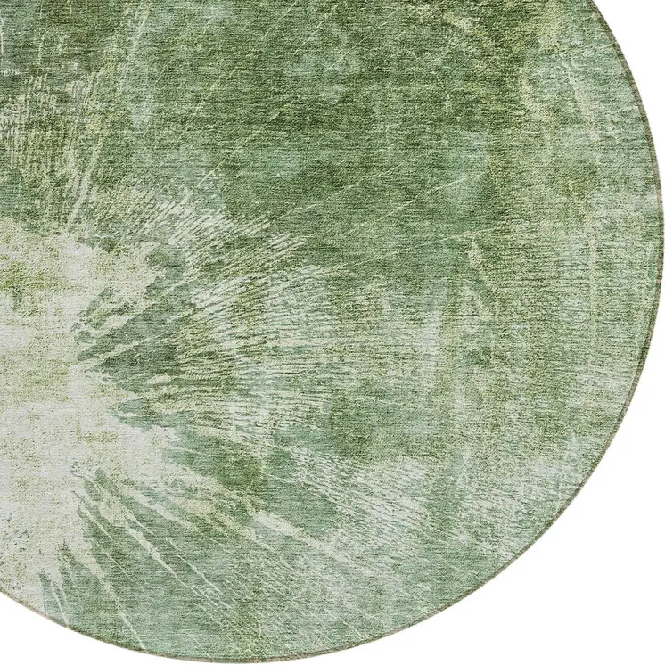 8' Fern Green And Artichoke Green Round Abstract Washable Indoor Outdoor Area Rug