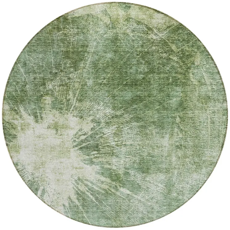 8' Fern Green And Artichoke Green Round Abstract Washable Indoor Outdoor Area Rug