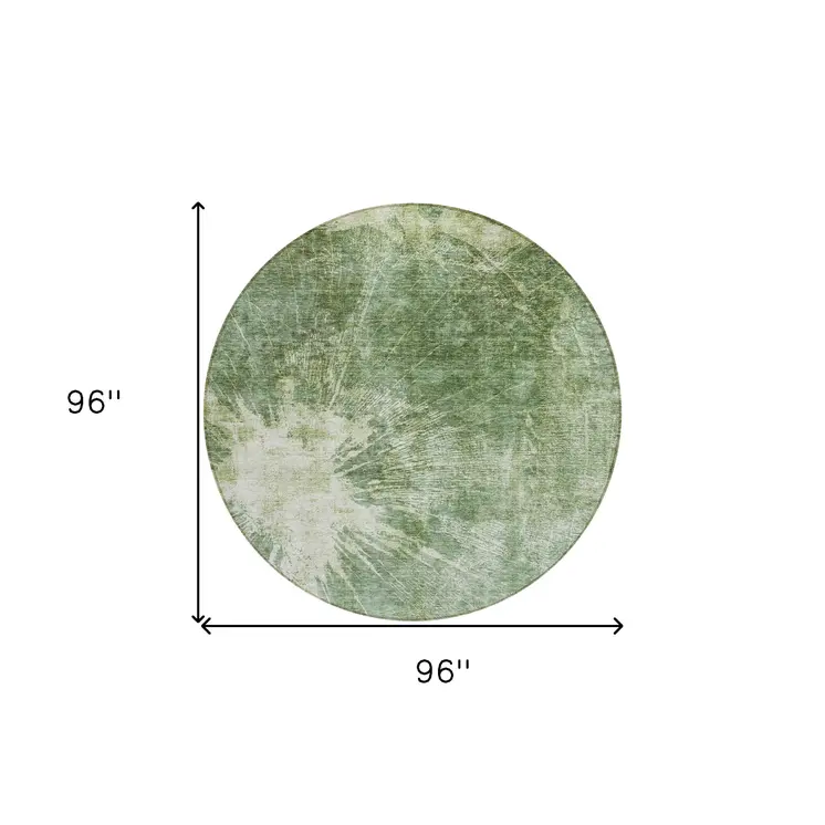 8' Fern Green And Artichoke Green Round Abstract Washable Indoor Outdoor Area Rug