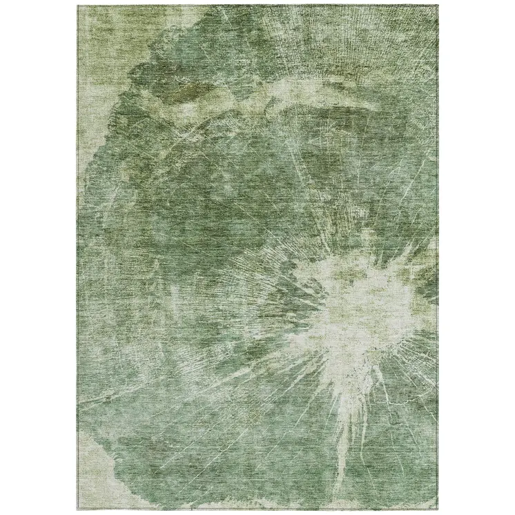 8' X 10' Fern Green And Artichoke Green Abstract Washable Indoor Outdoor Area Rug