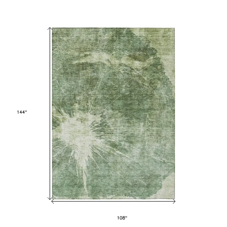 9' X 12' Fern Green And Artichoke Green Abstract Washable Indoor Outdoor Area Rug