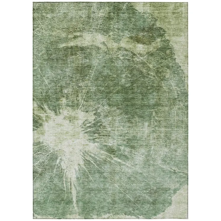 9' X 12' Fern Green And Artichoke Green Abstract Washable Indoor Outdoor Area Rug
