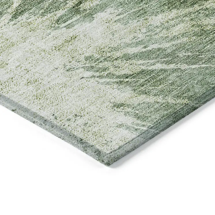 9' X 12' Fern Green And Artichoke Green Abstract Washable Indoor Outdoor Area Rug