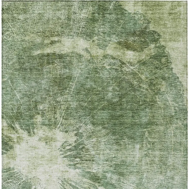 9' X 12' Fern Green And Artichoke Green Abstract Washable Indoor Outdoor Area Rug