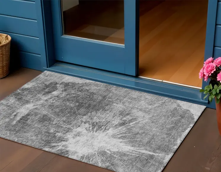 3' X 5' Gray Charcoal And Silver Abstract Washable Indoor Outdoor Area Rug