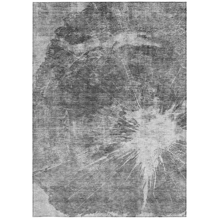 5' X 8' Gray Charcoal And Silver Abstract Washable Indoor Outdoor Area Rug