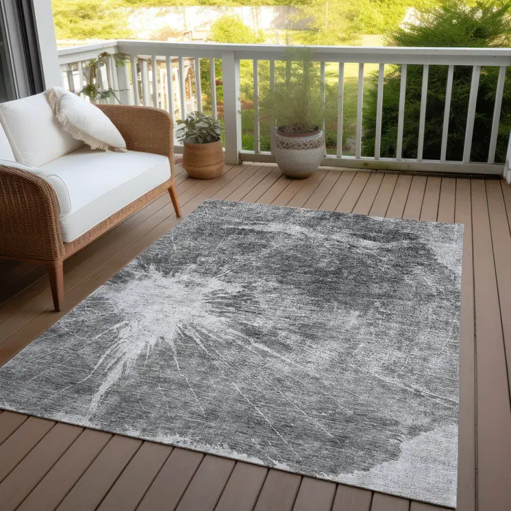 9' X 12' Gray Charcoal And Silver Abstract Washable Indoor Outdoor Area Rug