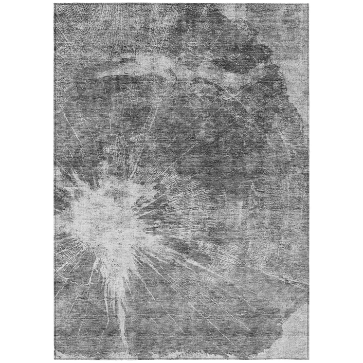 10' X 14' Gray Charcoal And Silver Abstract Washable Indoor Outdoor Area Rug