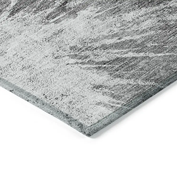 10' X 14' Gray Charcoal And Silver Abstract Washable Indoor Outdoor Area Rug
