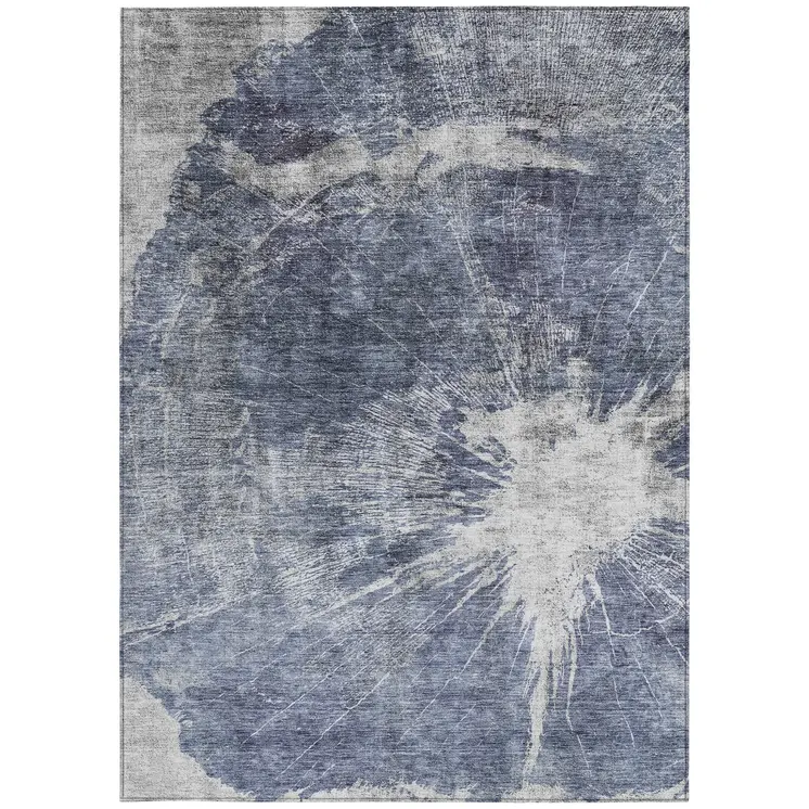 3' X 5' Navy Blue And Denim Blue Abstract Washable Indoor Outdoor Area Rug
