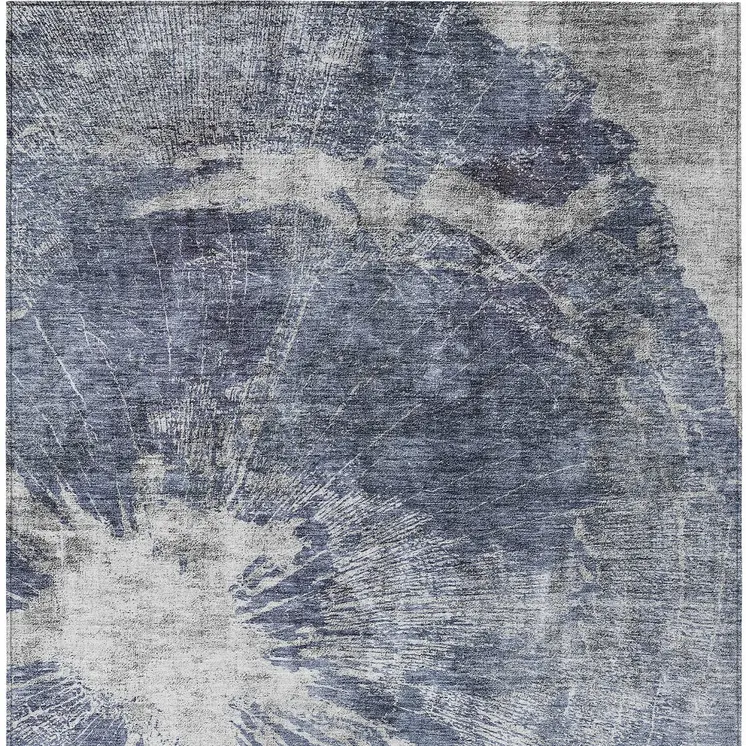 8' X 10' Navy Blue And Denim Blue Abstract Washable Indoor Outdoor Area Rug