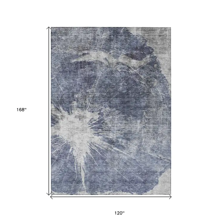 10' X 14' Navy Blue And Denim Blue Abstract Washable Indoor Outdoor Area Rug