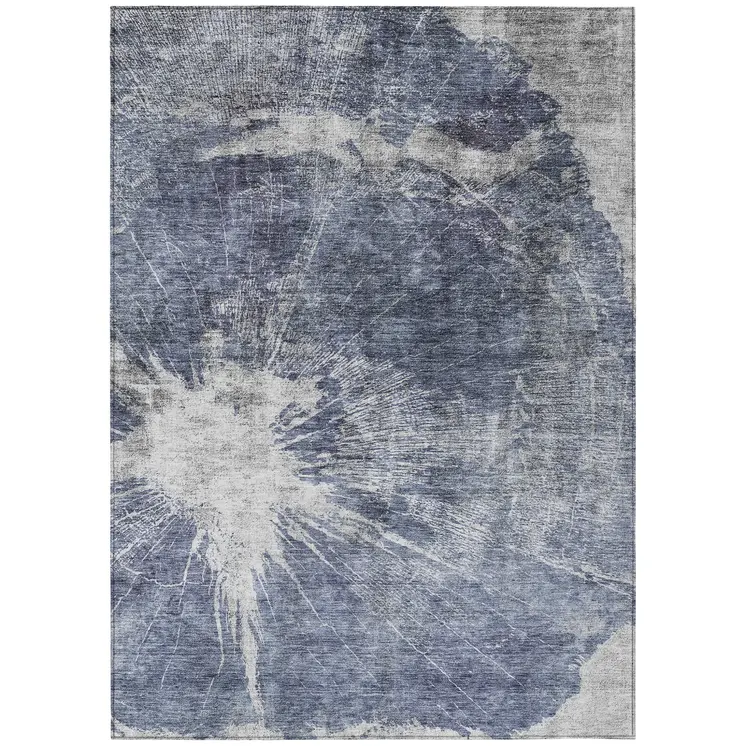 10' X 14' Navy Blue And Denim Blue Abstract Washable Indoor Outdoor Area Rug