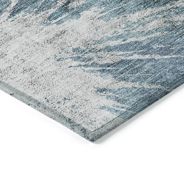 3' X 5' Teal Blue Navy Blue And Gray Abstract Washable Indoor Outdoor Area Rug