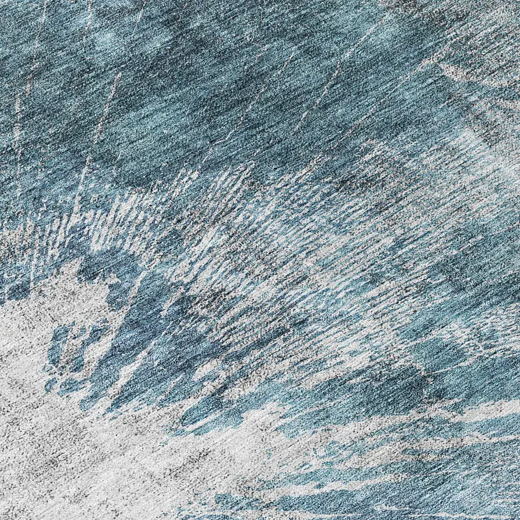 8' Teal Blue Navy Blue And Gray Round Abstract Washable Indoor Outdoor Area Rug