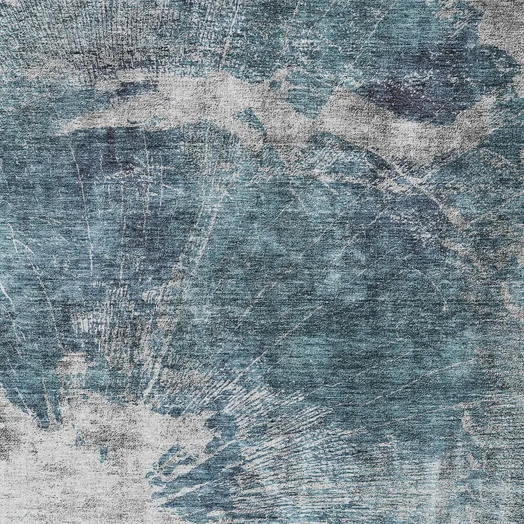 8' X 10' Teal Blue Navy Blue And Gray Abstract Washable Indoor Outdoor Area Rug