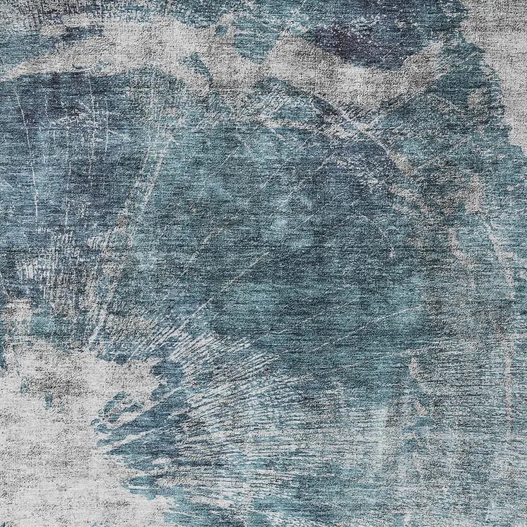 10' X 14' Teal Blue Navy Blue And Gray Abstract Washable Indoor Outdoor Area Rug