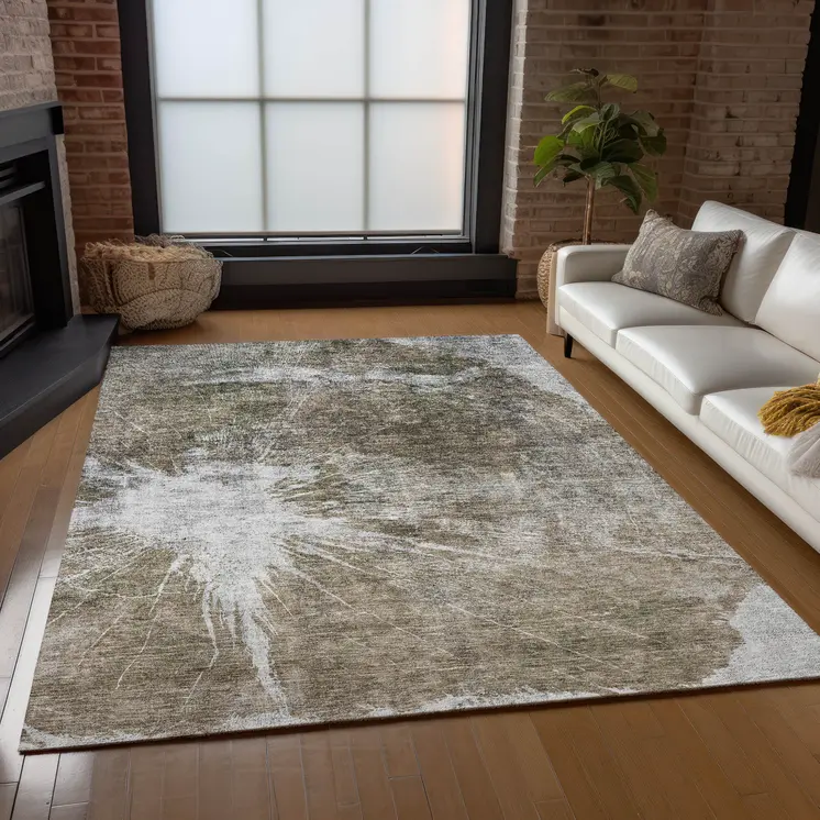 3' X 5' Taupe Brown And Beige Abstract Washable Indoor Outdoor Area Rug