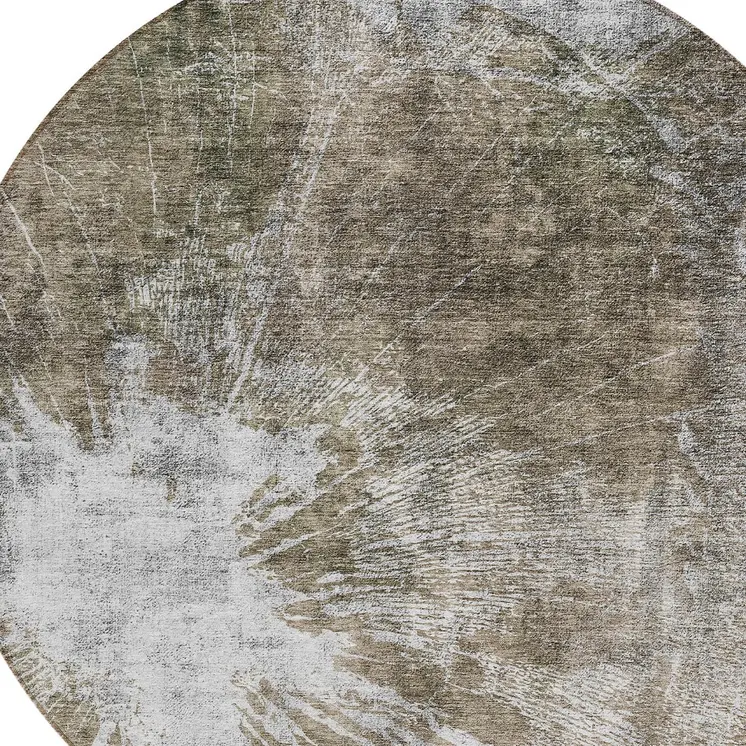 8' Taupe Brown And Beige Round Abstract Washable Indoor Outdoor Area Rug