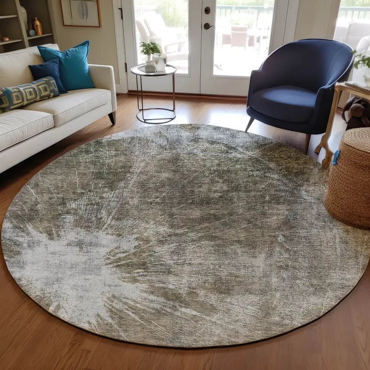 8' Taupe Brown And Beige Round Abstract Washable Indoor Outdoor Area Rug